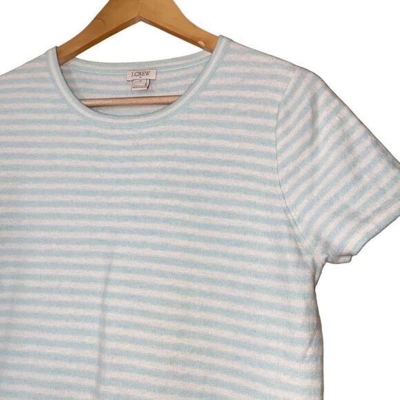 J.crew wool blend striped shirt sleeve sweater mint cream medium - Picture 9 of 9
